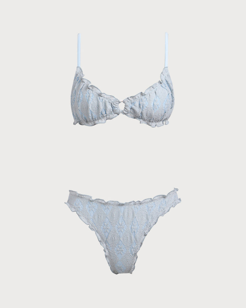 Green Textured Wave Edge Bikini Set