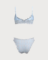 Green Textured Wave Edge Bikini Set