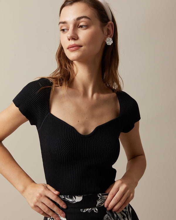 The Black Square Neck Short Sleeve Knit Top