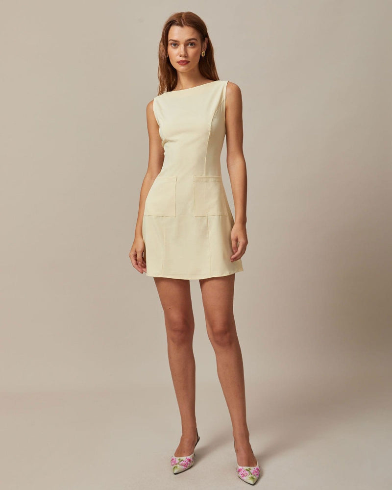 The Yellow Boat Neck Cutout Mini Dress
