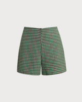 Green High Waisted Plaid Shorts