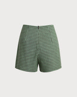 Green High Waisted Plaid Shorts
