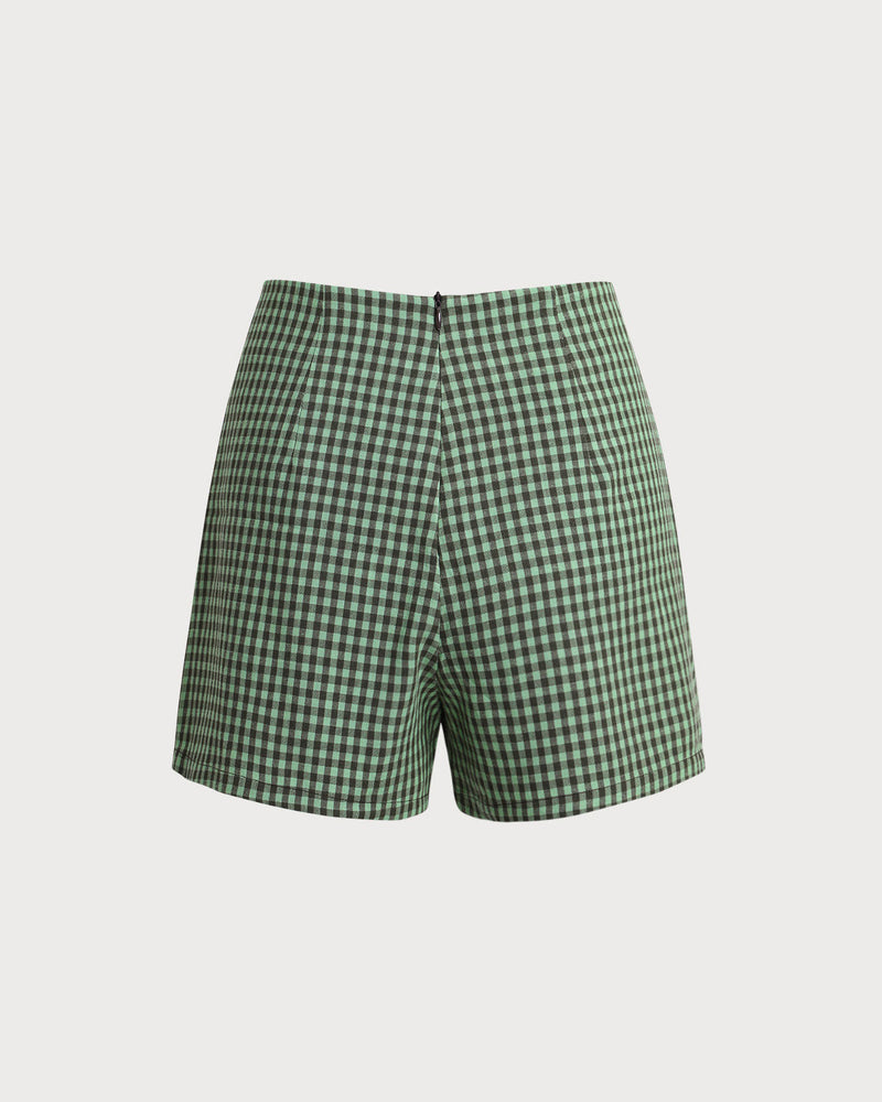 Green High Waisted Plaid Shorts