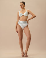 The White Polka Dot High Waist Bikini Bottom