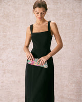 The Black Square Neck Sheath Midi Dress