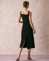 The Black Square Neck Sheath Midi Dress
