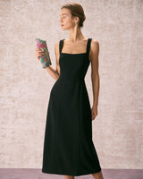 The Black Square Neck Sheath Midi Dress