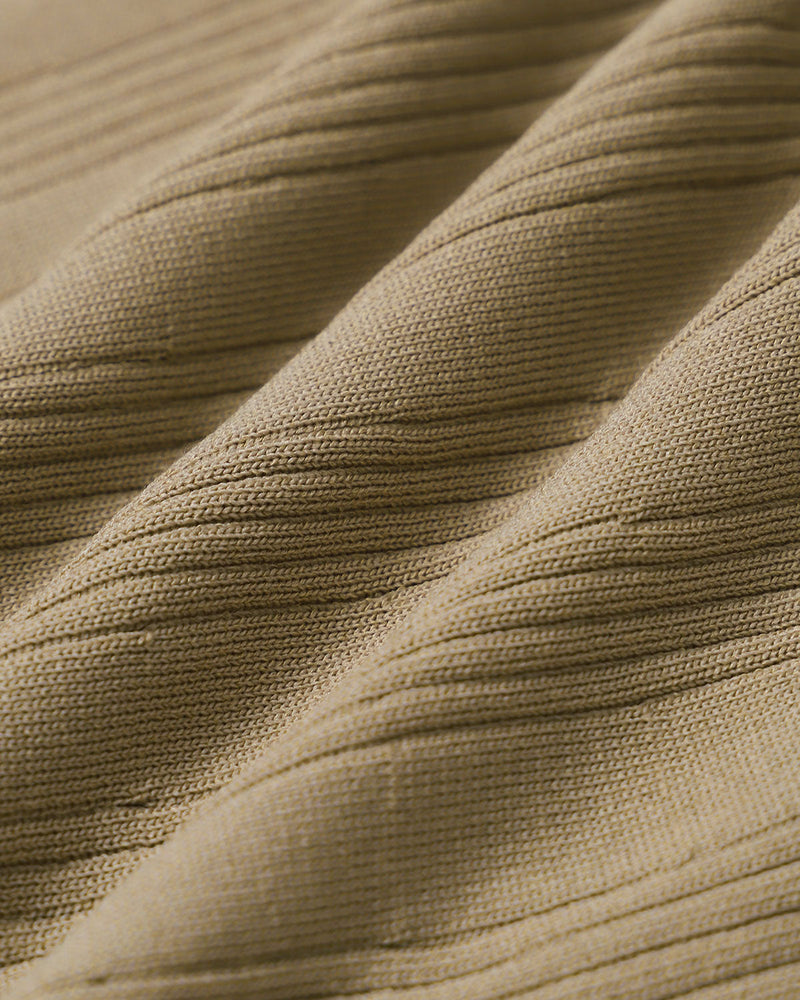 Khaki A-Line Pleated Sweater Mini Dress