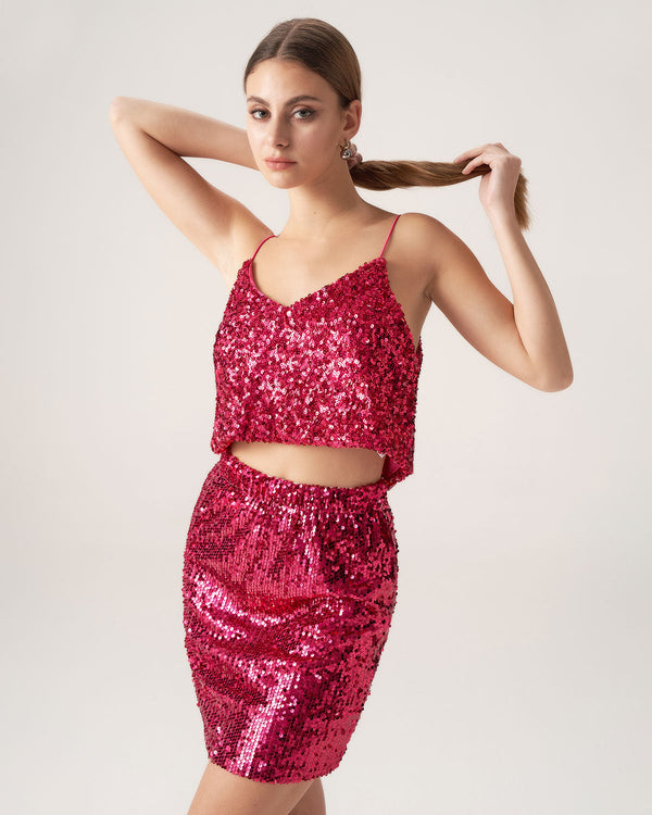 Bettydress-Red Sequin Cropped Cami Top