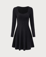 Black Square Neck Ribbed Sweater Dress