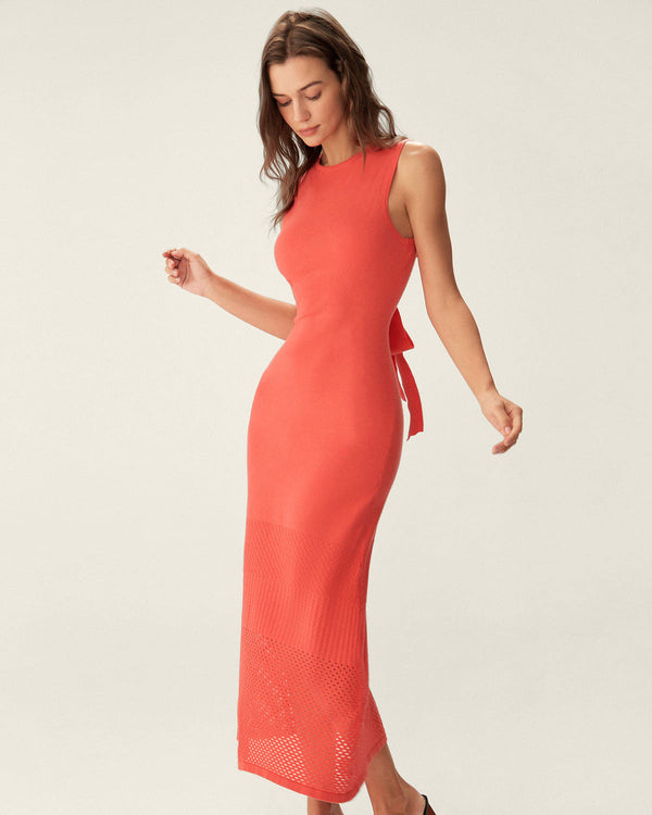 Red Bodycon Tie-Back Midi Dress