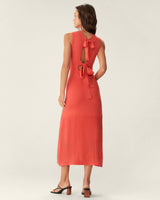 Red Bodycon Tie-Back Midi Dress