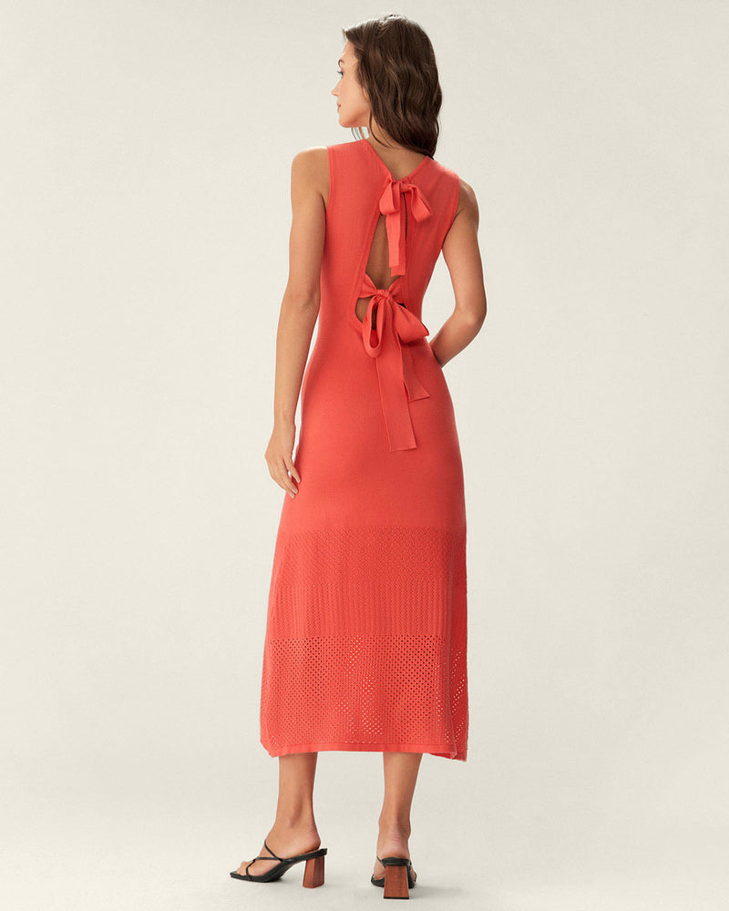 Red Bodycon Tie-Back Midi Dress