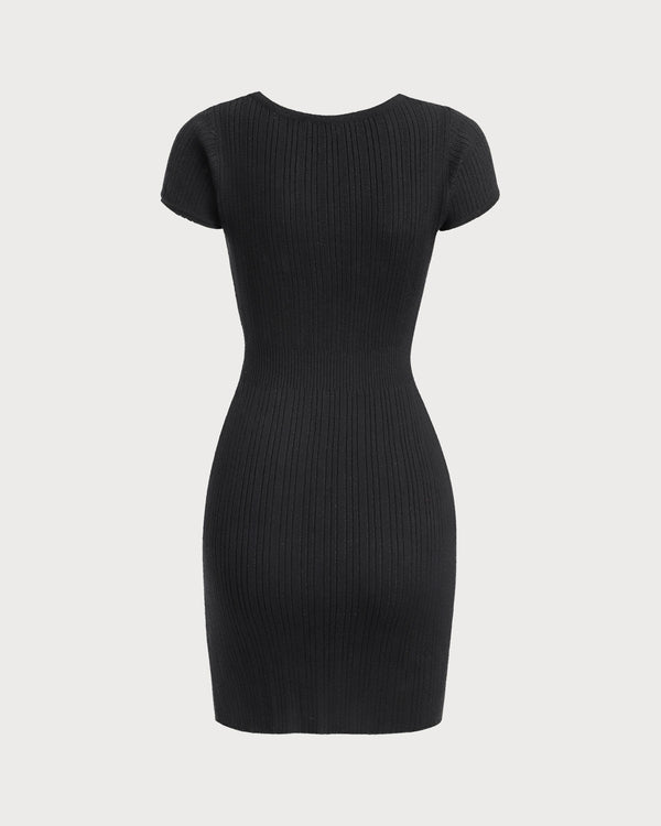 Black Round Neck Ribbed Mini Dress