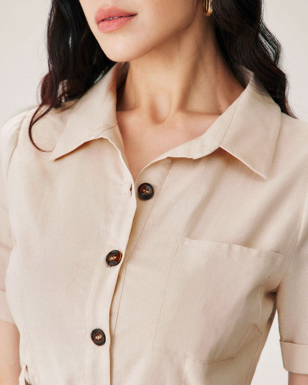 Apricot Collared Button Mini Dress