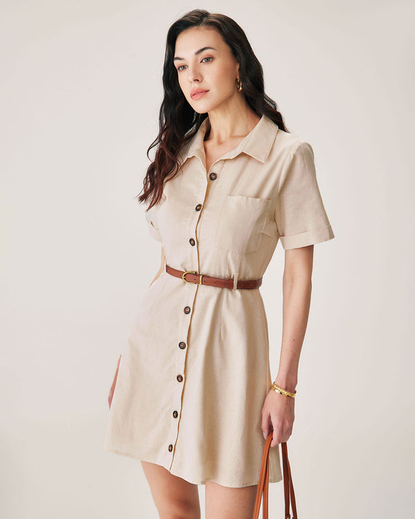 Apricot Collared Button Mini Dress