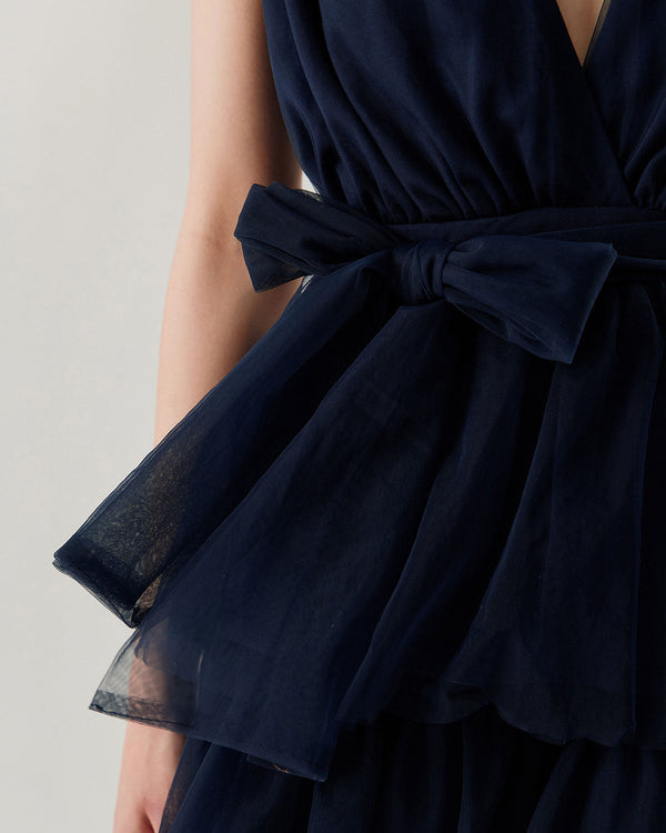 Navy Tiered Backless Maxi Dress