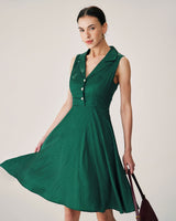 Green Polka Dot Sleeveless Midi Dress