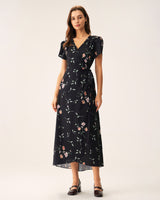 Black Floral Wrap Maxi Dress