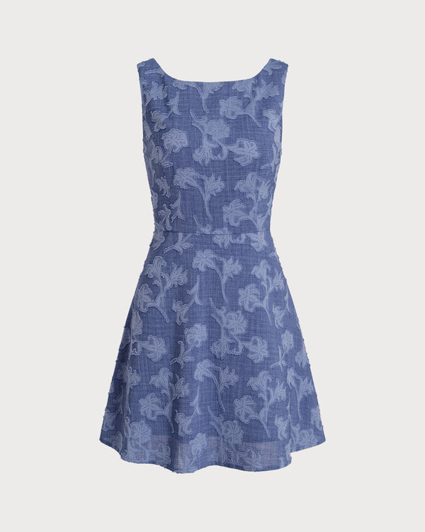 Blue Round Neck Sleeveless Mini Dress