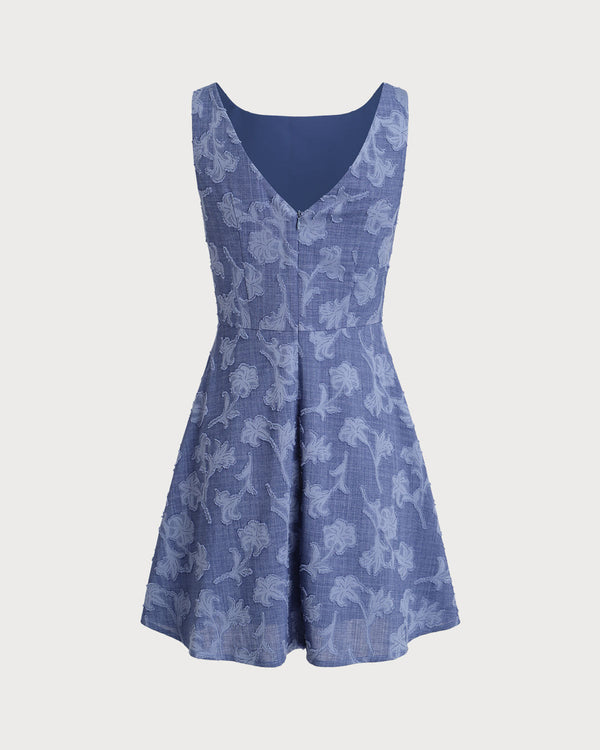 Blue Round Neck Sleeveless Mini Dress