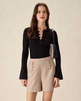 Khaki High-waisted Pocket Shorts