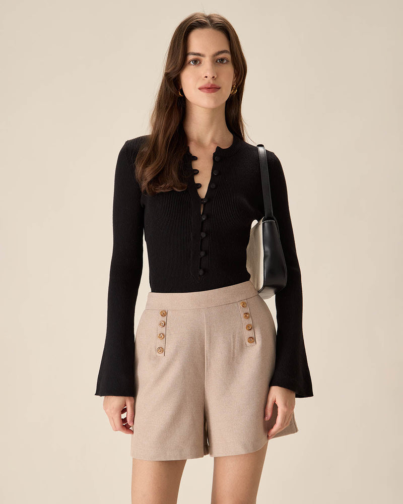 Khaki High-waisted Pocket Shorts