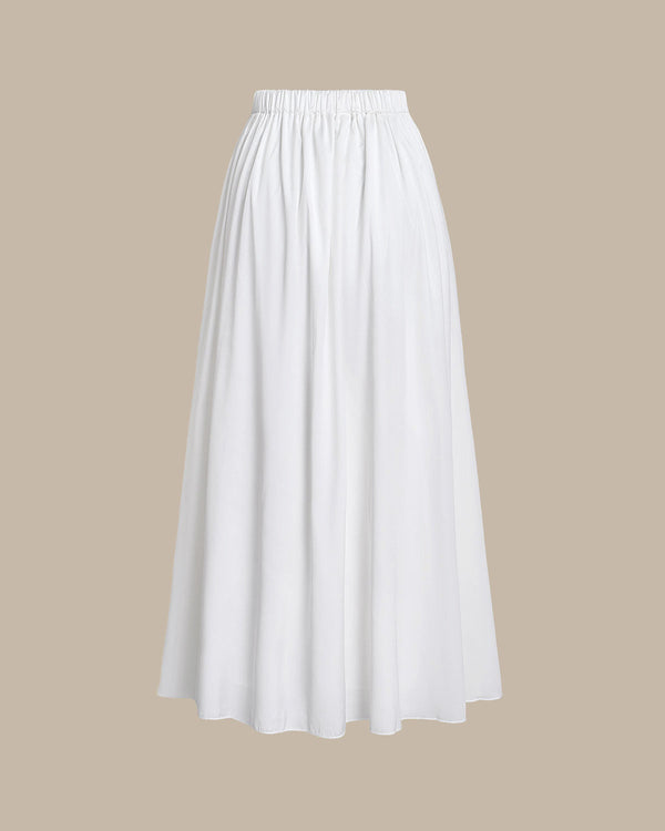 White High Waisted Elastic Waist Midi Skirt