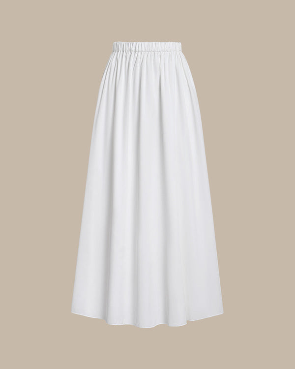 White High Waisted Elastic Waist Midi Skirt