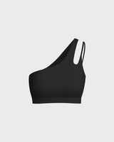 Black Cropped One Shoulder Yoga Cami Top - Light Support