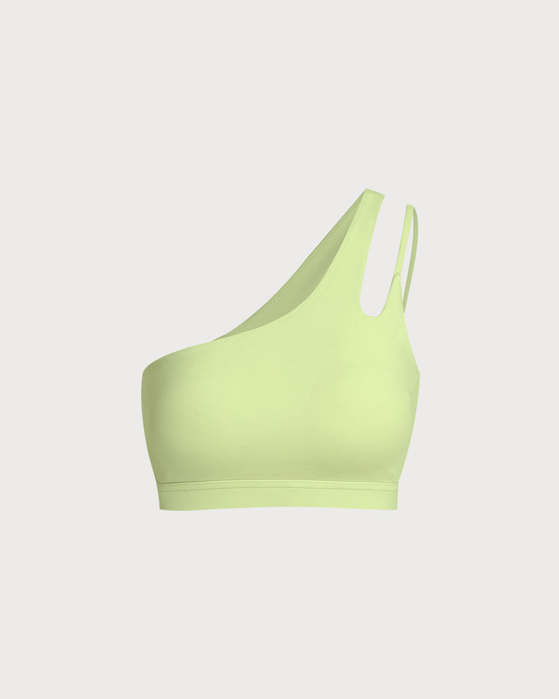 Green Cropped One Shoulder Yoga Cami Top - Light Support