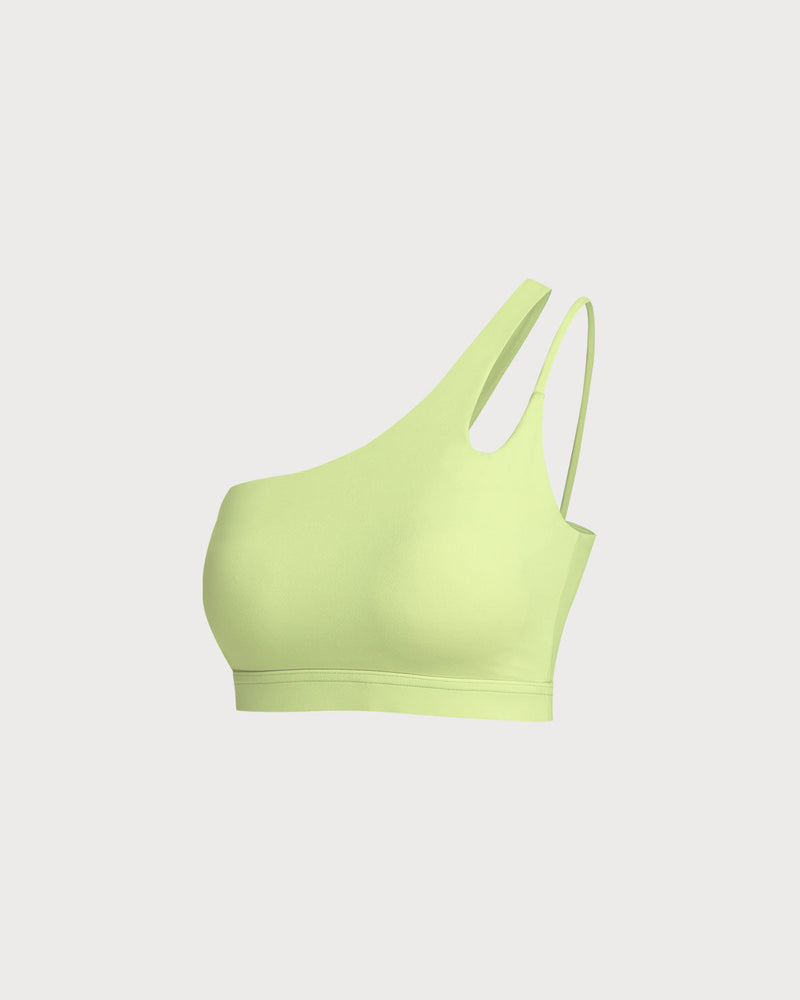 Green Cropped One Shoulder Yoga Cami Top - Light Support