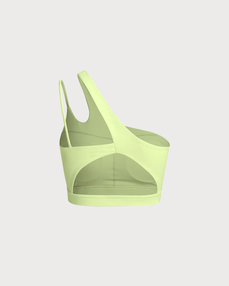 Green Cropped One Shoulder Yoga Cami Top - Light Support