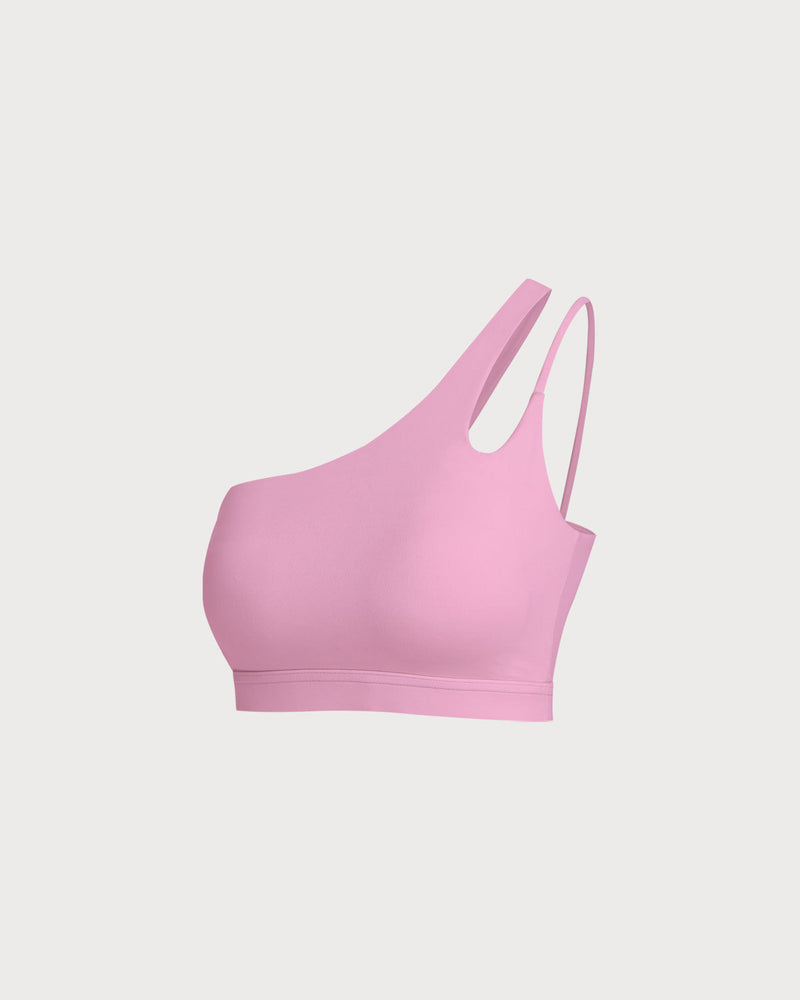 Pink Cropped One Shoulder Yoga Cami Top - Light Support