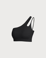 Black Cropped One Shoulder Yoga Cami Top - Light Support