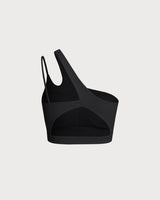 Black Cropped One Shoulder Yoga Cami Top - Light Support