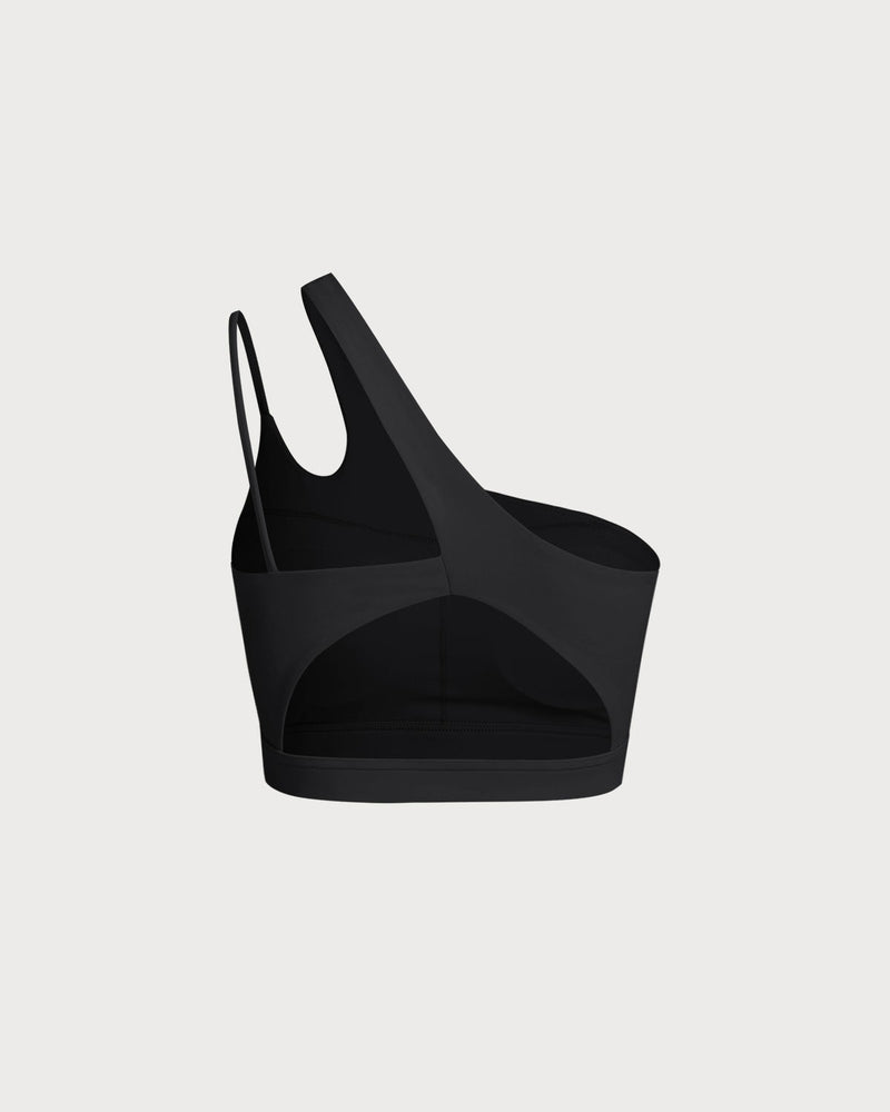 Black Cropped One Shoulder Yoga Cami Top - Light Support
