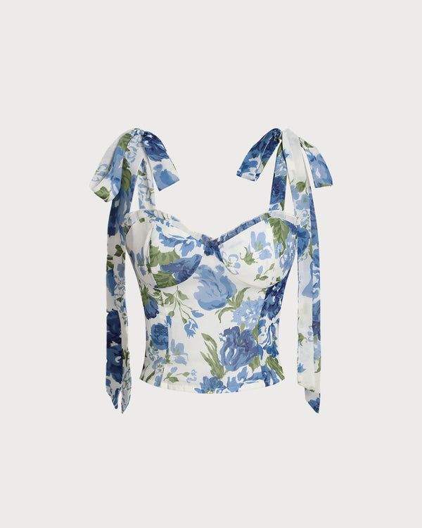 Blue Floral Bohemian Cropped Camis