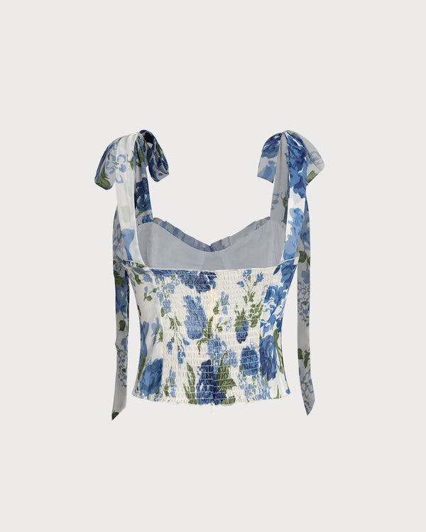 Blue Floral Bohemian Cropped Camis