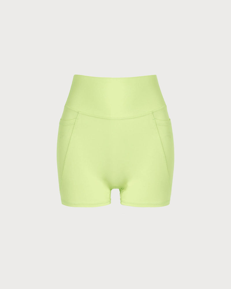 Green Pocket High Waisted Yoga Shorts