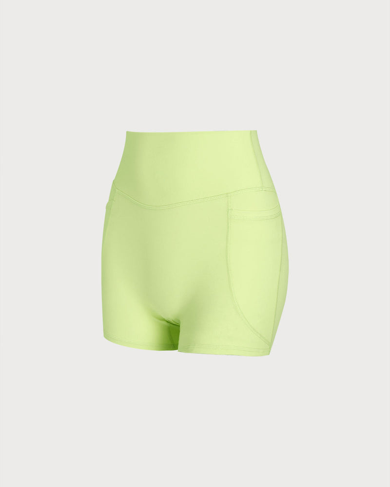 Green Pocket High Waisted Yoga Shorts