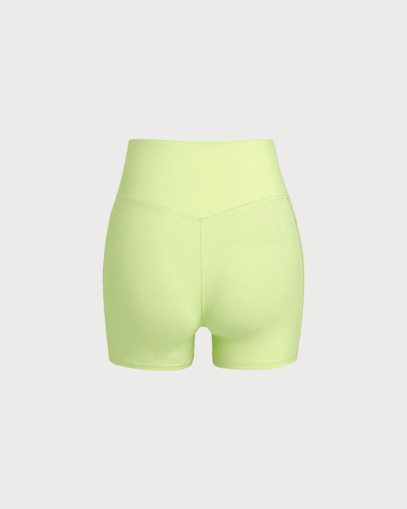 Green Pocket High Waisted Yoga Shorts