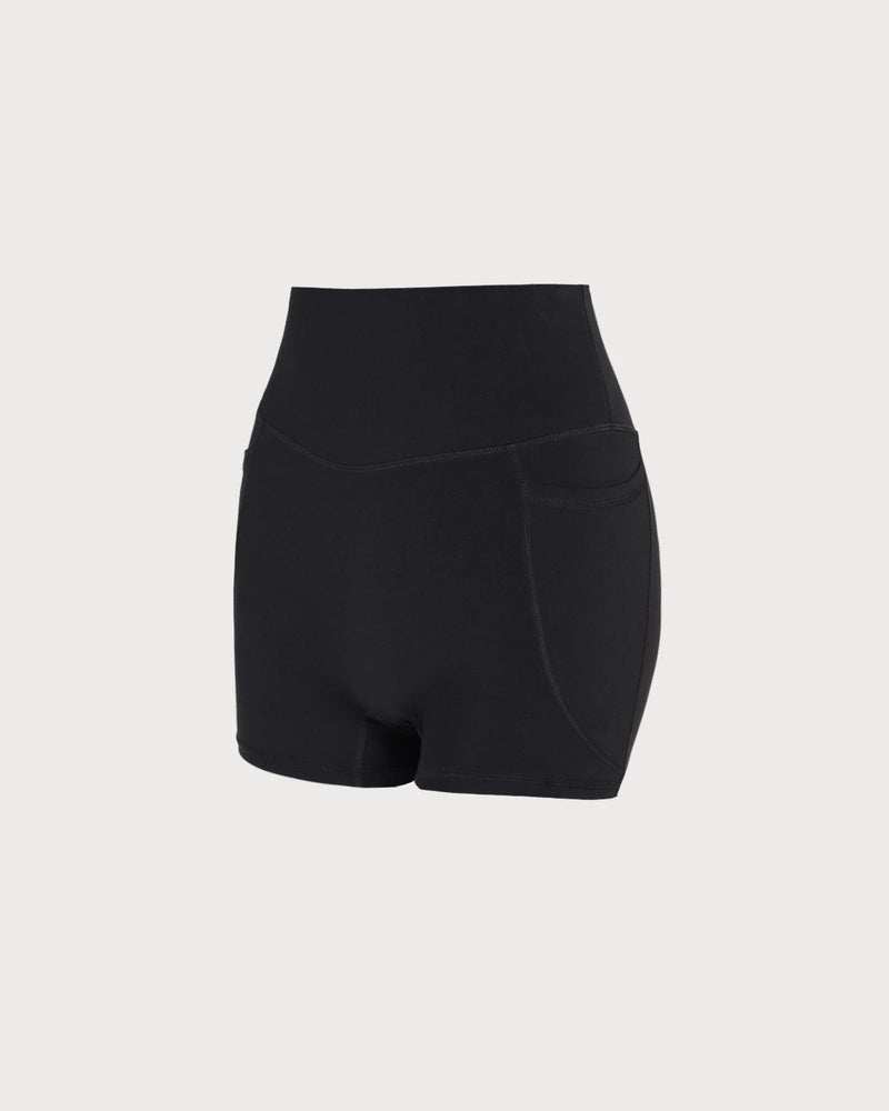 Black Pocket High Waisted Yoga Shorts
