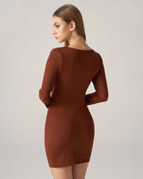 Bettydress-Brown Lace Splicing Bodycon Mini Dress