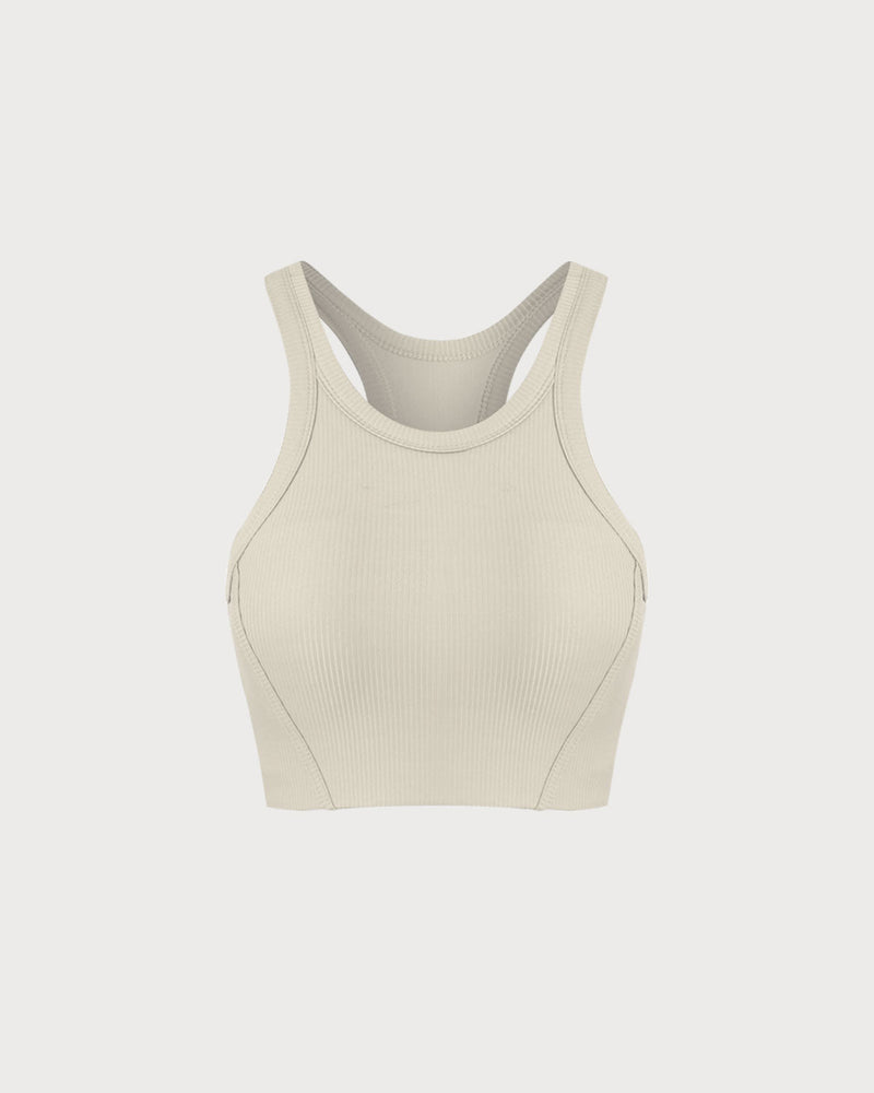 Beige I-back Yoga Tank Top