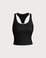 Black Scoop Neck Yoga Tank Top - Light Support