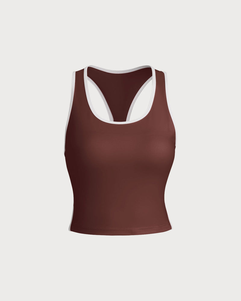 Brown Scoop Neck Yoga Tank Top - Light Support