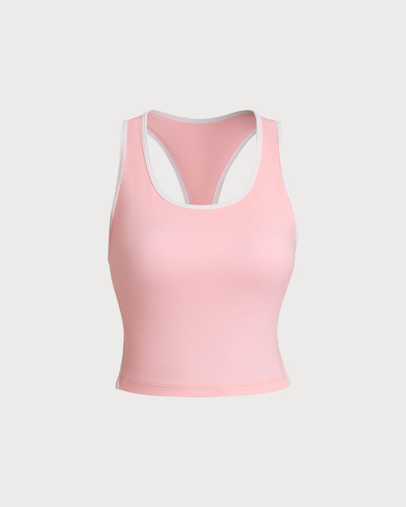 Pink Scoop Neck Yoga Tank Top - Light Support