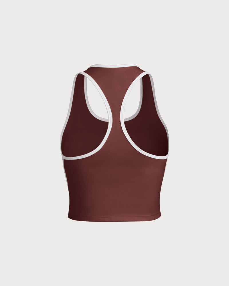 Brown Scoop Neck Yoga Tank Top - Light Support