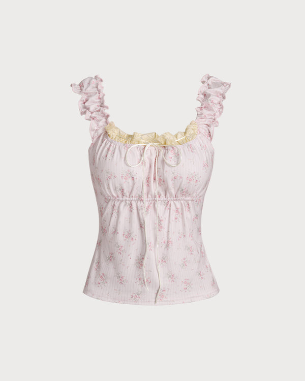 Pink Floral Ruched Camis